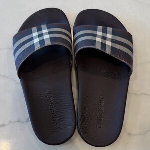 Burberry Navy Blue Plaid Slides